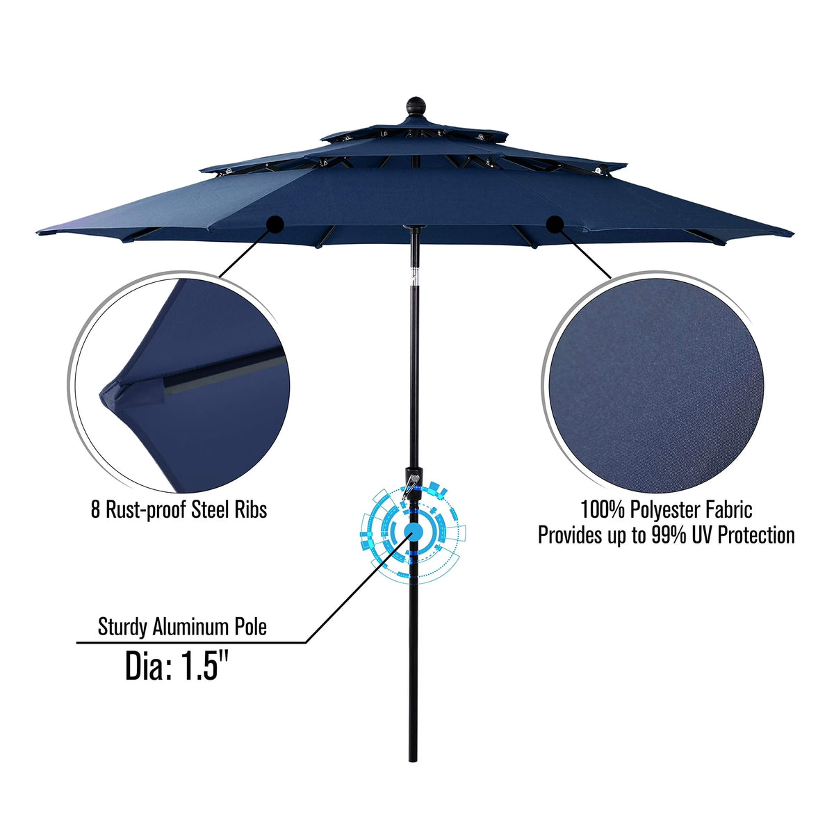 MAISON ARTS Outdoor  6-piece Patio Dining Set, 1 Square Metal table, 4 Adjustable Folding Chairs and 10ft Umbrella Red