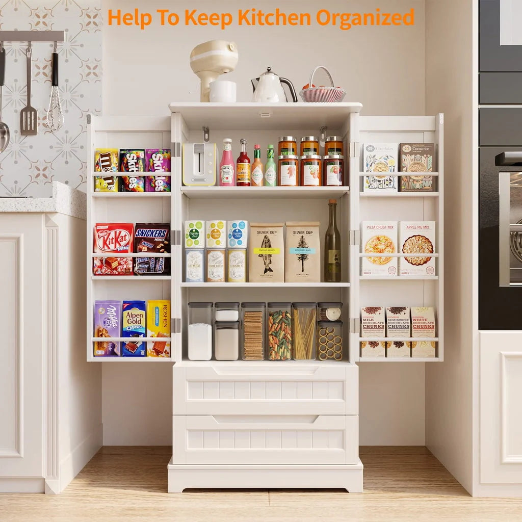 Aiho 47" Kitchen Pantry Storage Cabinet for Kitchen Dining Room - White