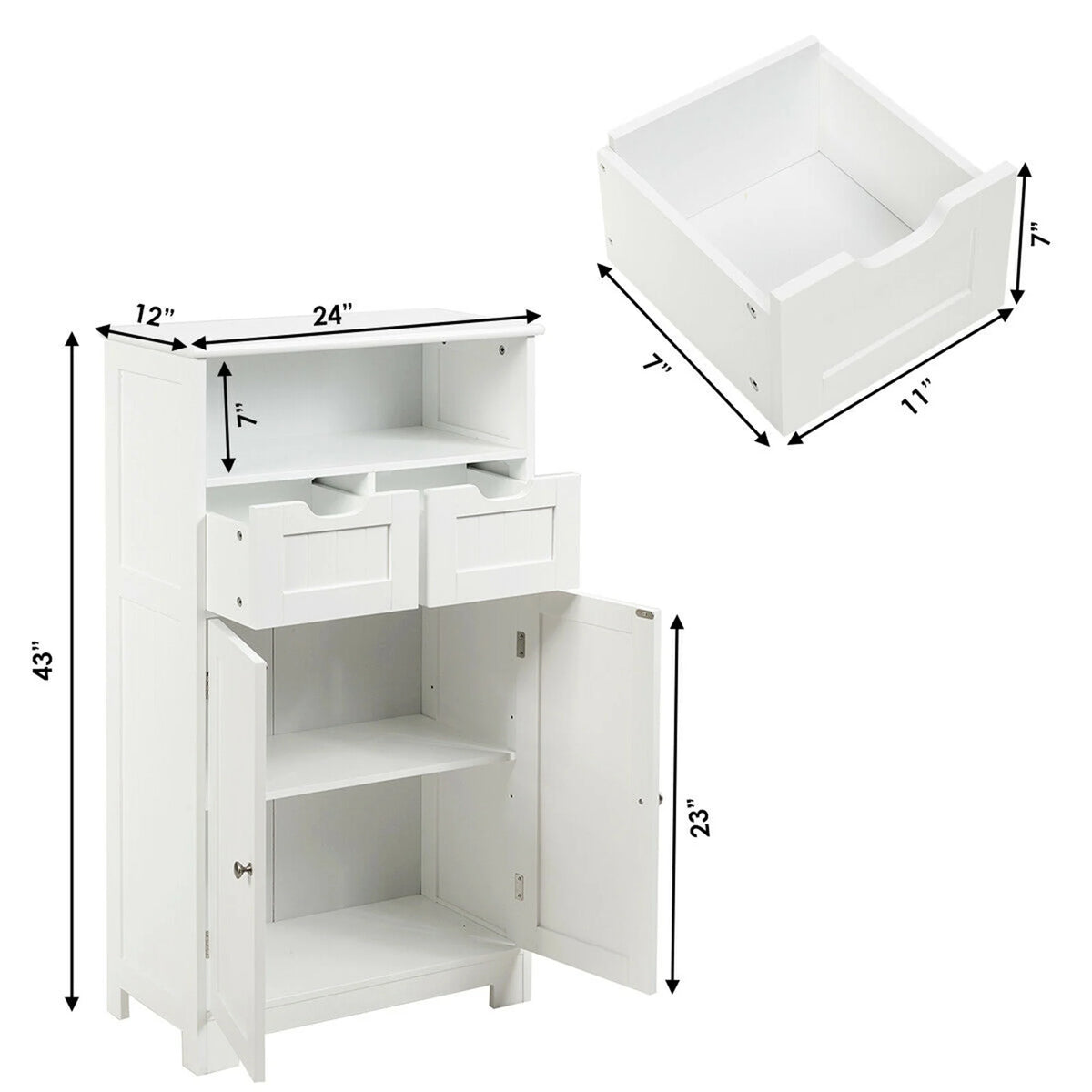 Giantex Multifunctional Floor Cabinet, Freestanding Bathroom Cabinet with Removable Drawers and Adjustable Shelf for Bathroom, Living Room, Bedroom or Entryway, 24 x 12 x 43 inches (Black)