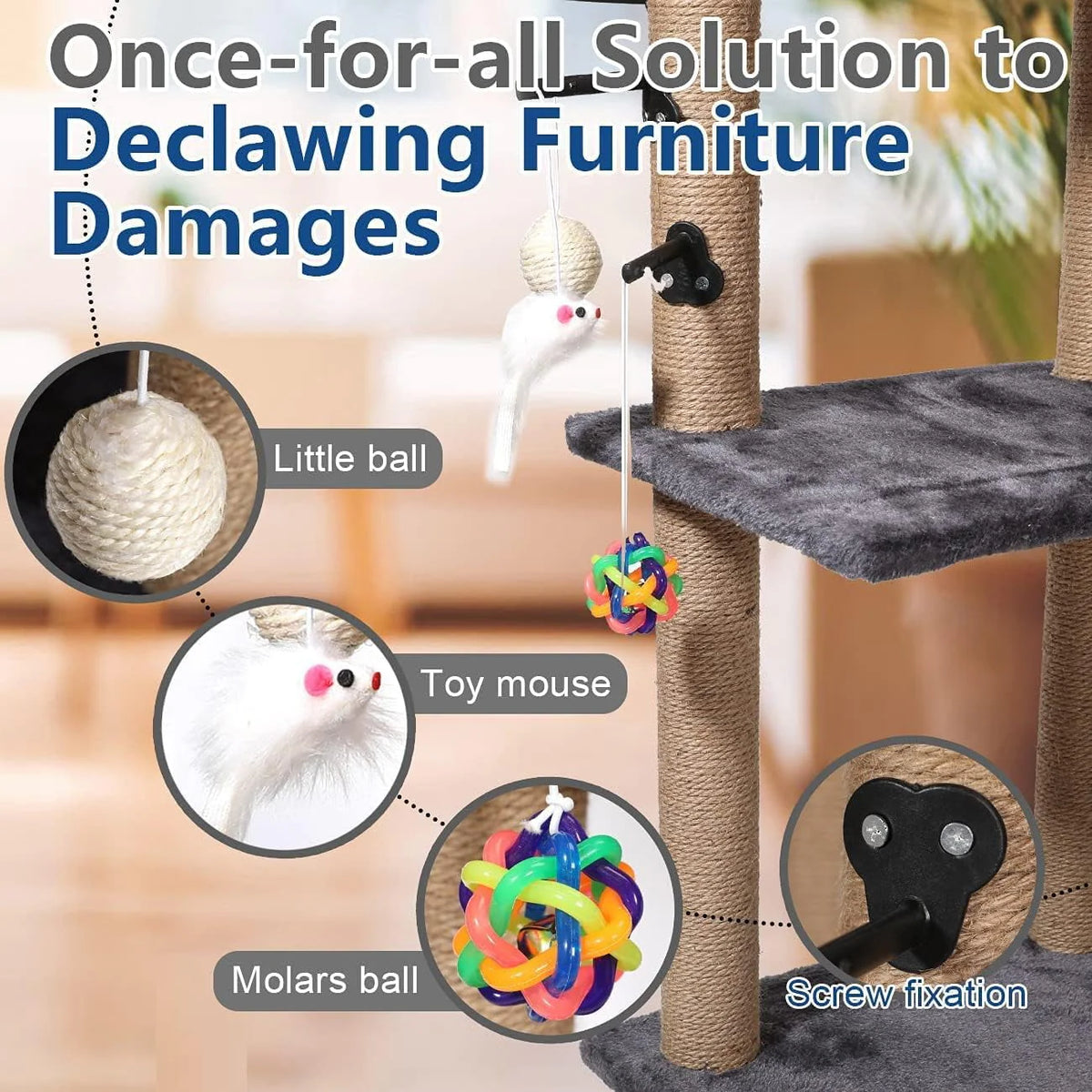PinkSheep 4 Tier Cat Tree Tower Scratching Post Climber with Sisal Toys & Cat Perch Bed for Small Medium Cats Gray