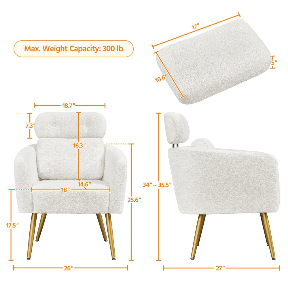 Yaheetech Upholstered Boucle Barrel Accent with Adjustable Headrest,White