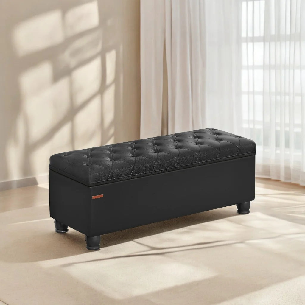 SONGMICS 46.5" Storage Ottoman Bench Storage Bench Bedroom Bench 330lb Load Capacity Solid Wood Legs Light Gray
