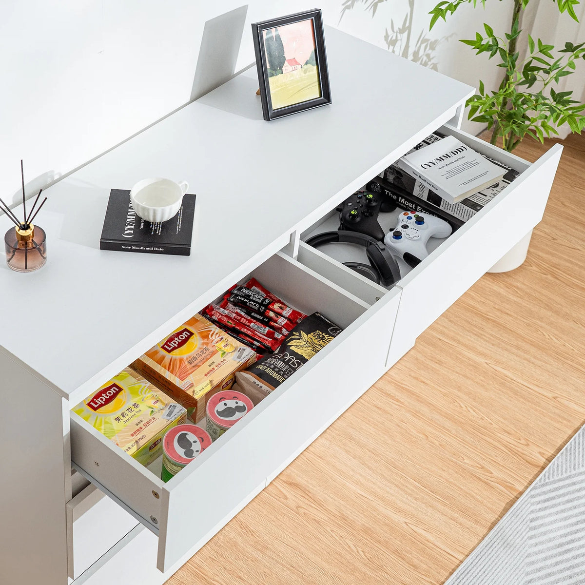 Hommpa White 6 Drawers Dresser for Bedroom, Chest of Drawers TV Stand Dresser for Closet, Wooden Modern Storage Cabinet for Women Living Room Furniture