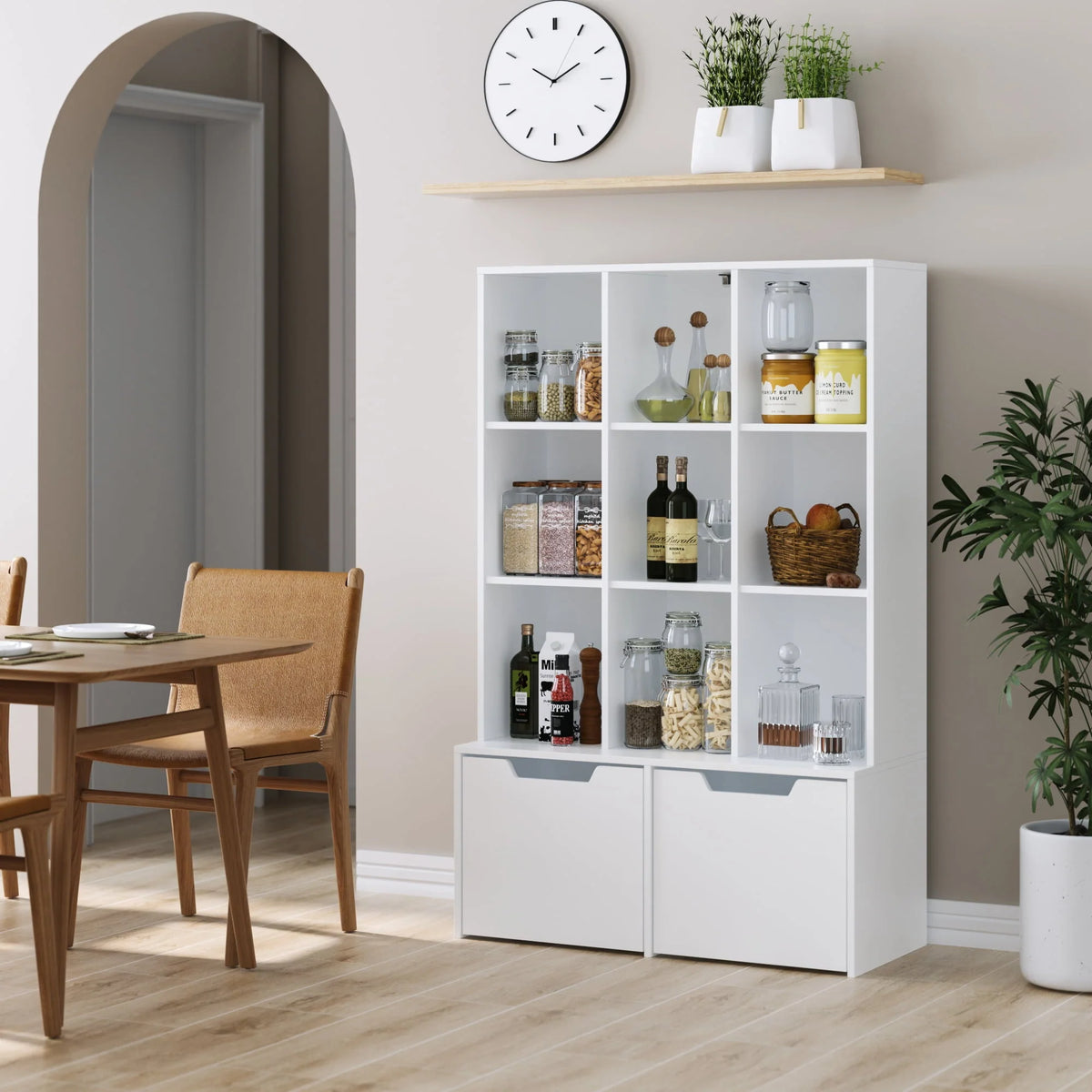 Homfa Modern Cube Bookcase, 9-Cube Storage Cabinet Display Shelf with 2 Mobile Drawers, White Finish