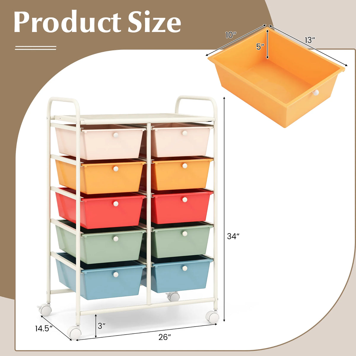 Gymax 10-Drawer Rolling Storage Cart Tools Scrapbook Paper Organizer on Wheels Black Gradient