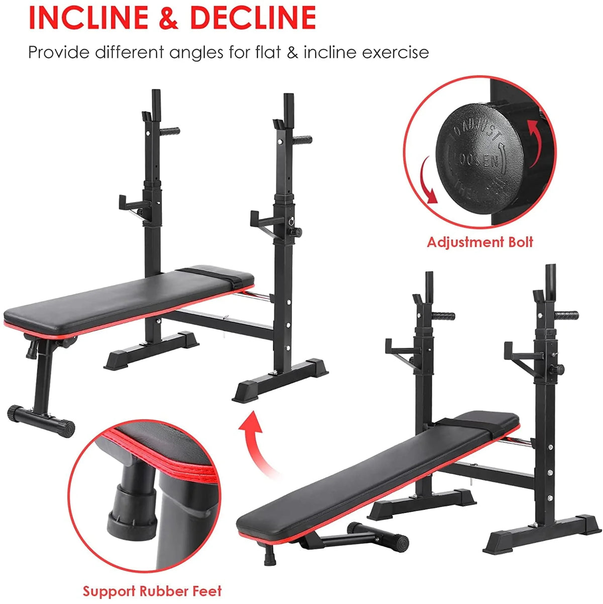 GARTIO Folding Weight Bench with Squat Rack Adjustable Bench Press Bench Set, Home Gym Workout Strength Training