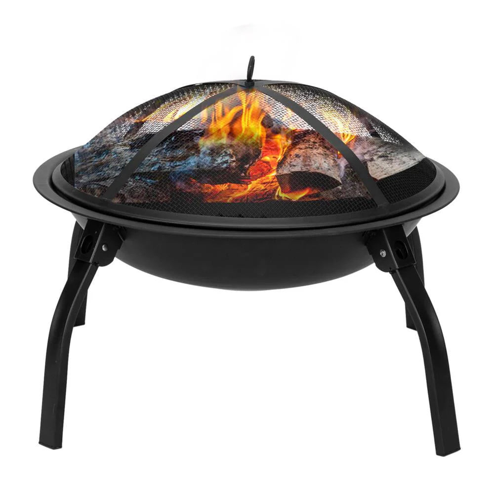 GoDecor 22" Fire Pit Folding Iron Wooden Burning Fire Pit Black