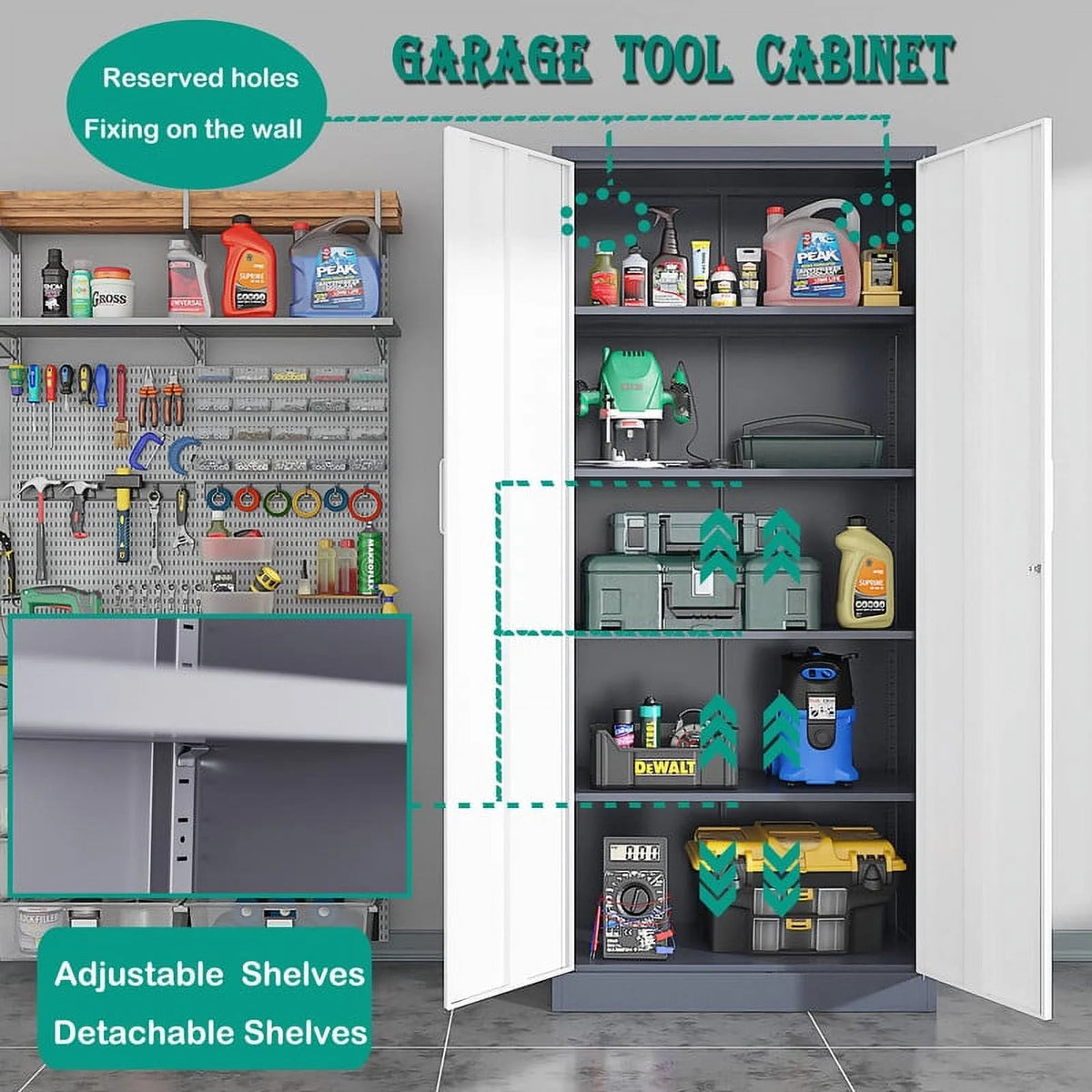 MIIIKO Metal Storage Cabinet 71" Locking Metal Storage Cabinet with 5 Adjustable Shelves, Black Metal Cabinet with 2 Doors and Lock for Office, Garage, Home