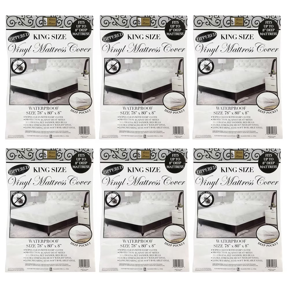 6 Pack King Bed Bug Proof Mattress Cover Protector Waterproof Zippered Vinyl