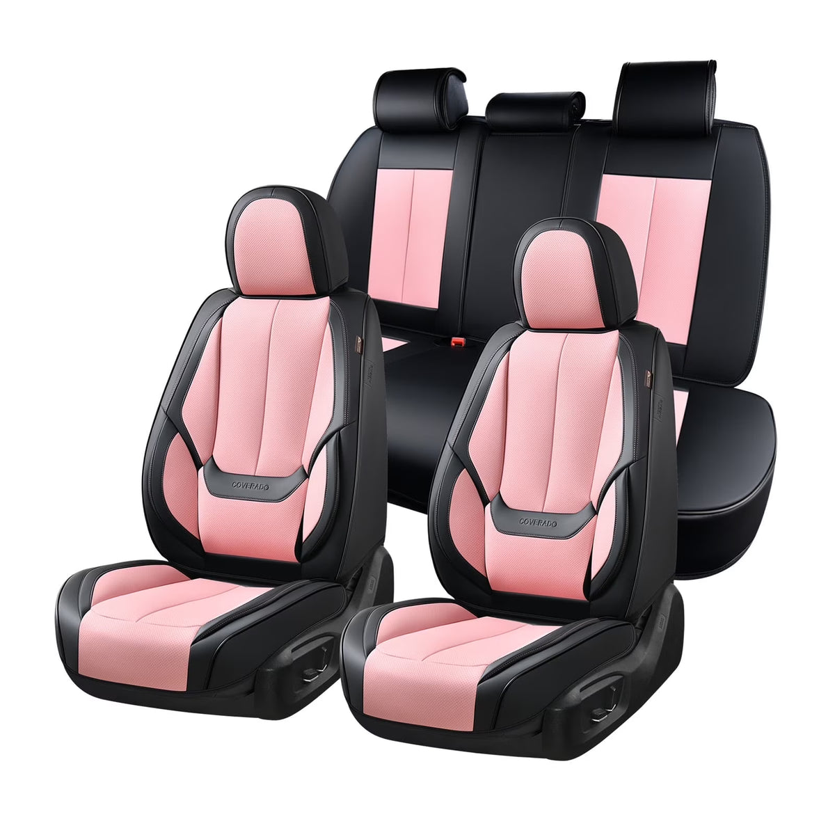 Coverado Black Front Car Seat Covers, Stylish Waterproof Premium Leather Automotive Seat Protectors, Airbag Compatible Auto Interior Accessories Universal Fit for Most Cars SUV Pick-up Trucks