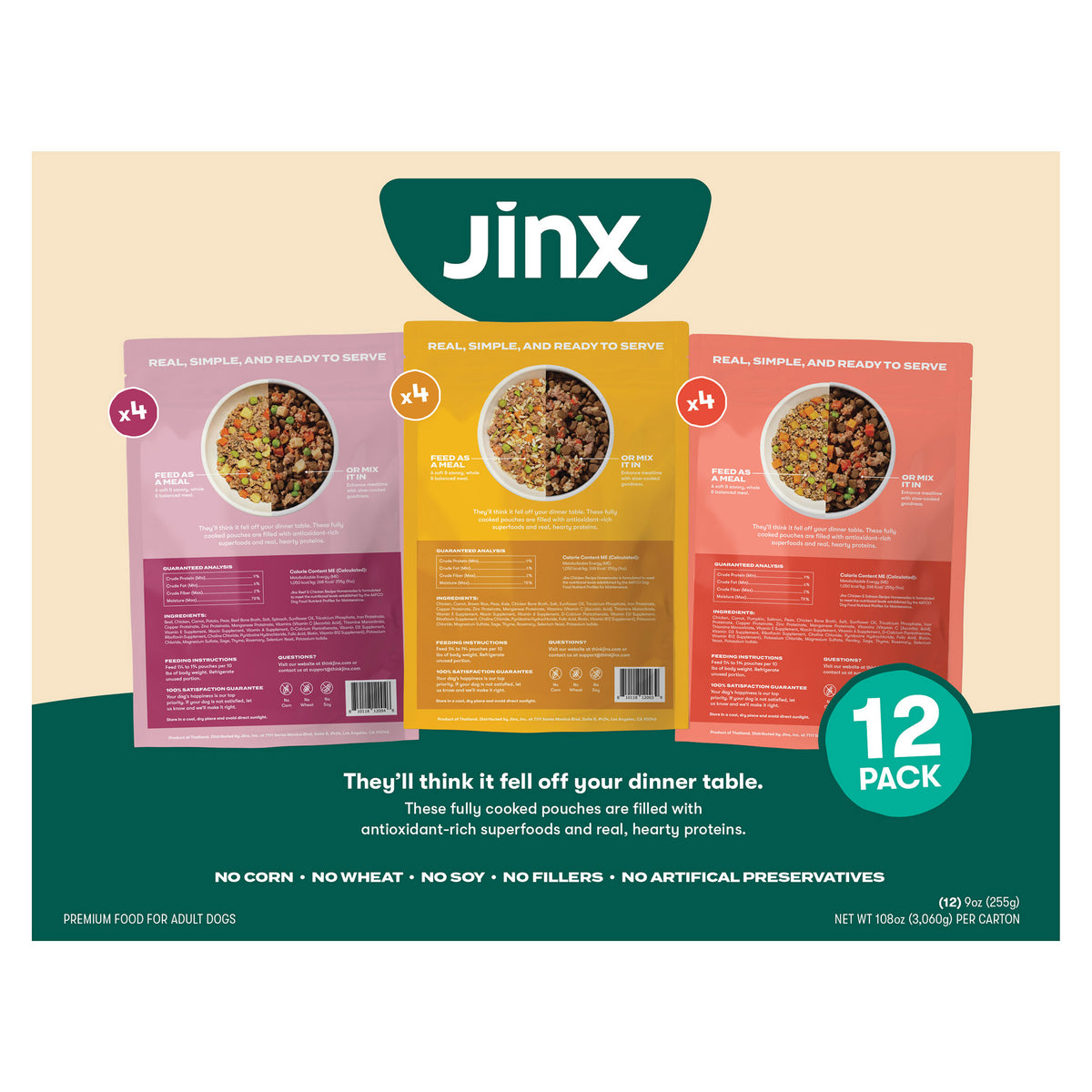 Jinx Homemades Variety Pack, Wet Dog Food Pack , 9oz , 12-count