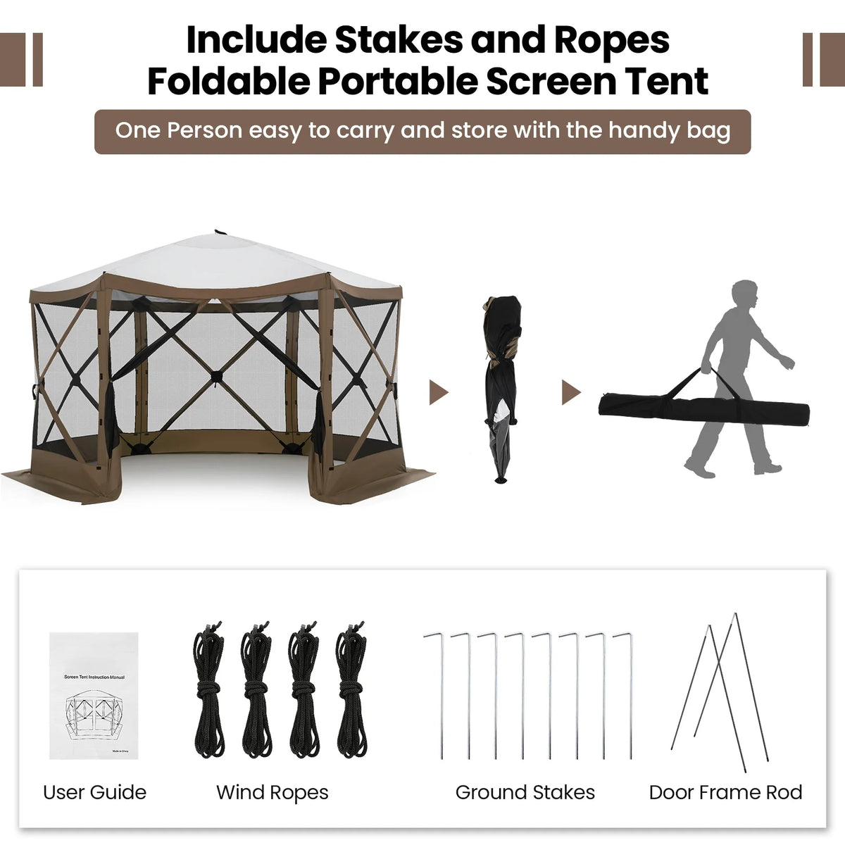 SANOPY 12'x12' Gazebo Outdoor Pop up Gazebo Screen Tent with 6 Sides Mosquito Netting Camping Gazebo Instant Shelter Glamping Tent with Carry bag, Ground Spike, Gray