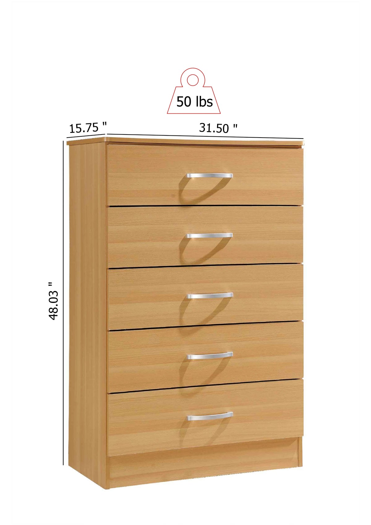 Hodedah 5 - Drawer Chest, Brown, Wood