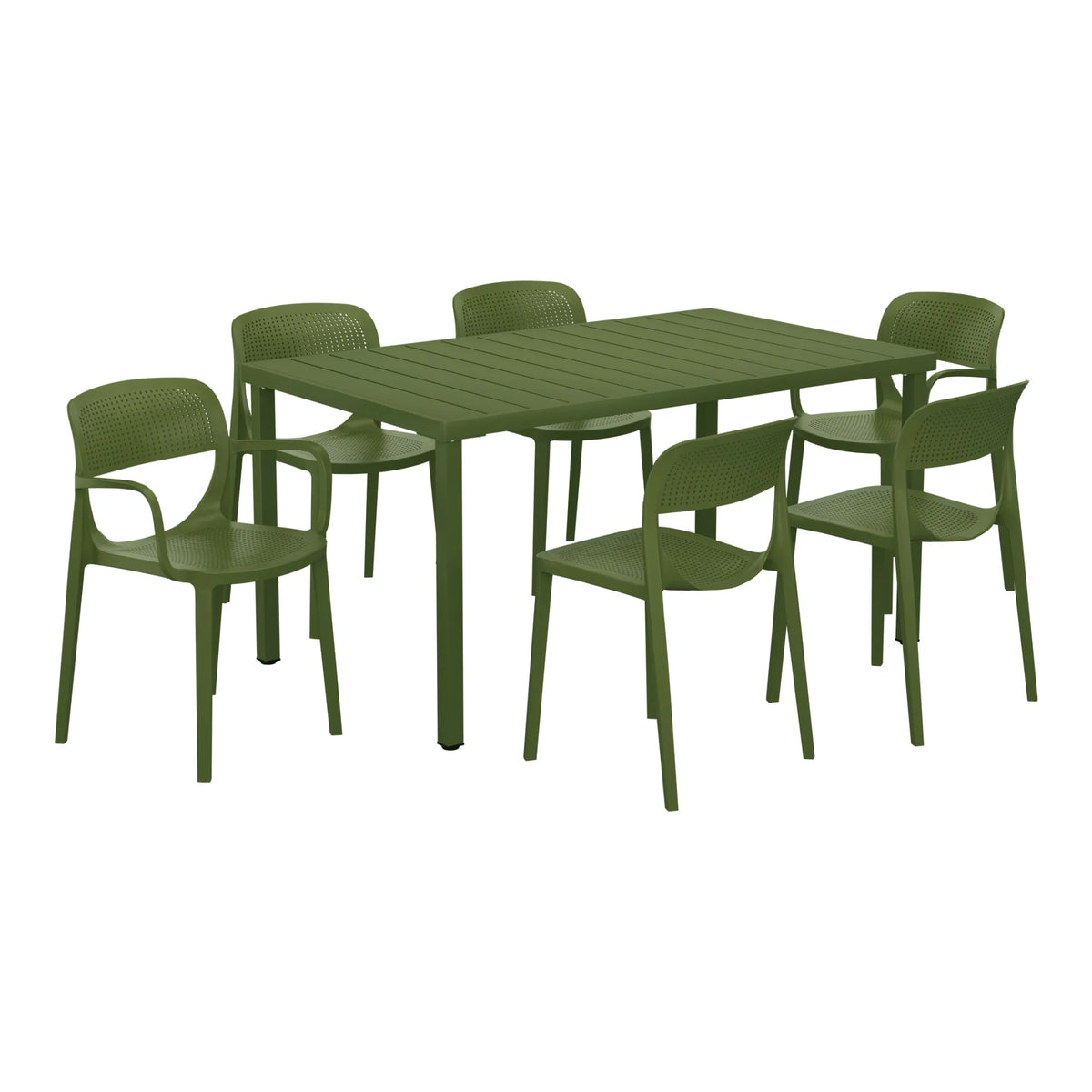 WestinTrends Playa 7-Piece Outdoor Rectangular Metal Patio Dining Table Set With Stackable Patio Dining Chairs, Red