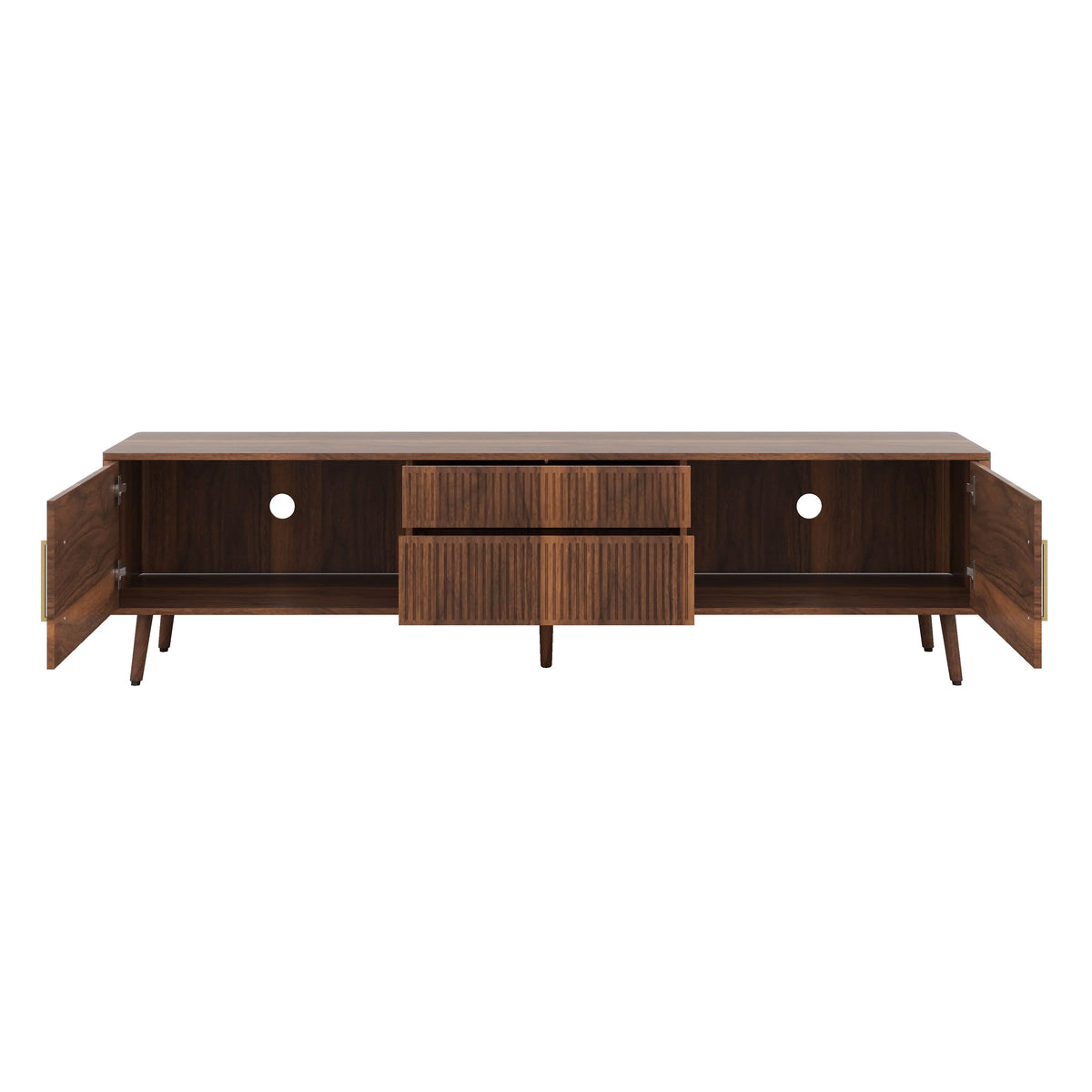 Runforrest Mid Century TV Stand with 2 Drawers, Media Console Table for TVs up to 80'' for Living room, Bedroom, Home Theatre, Walnut