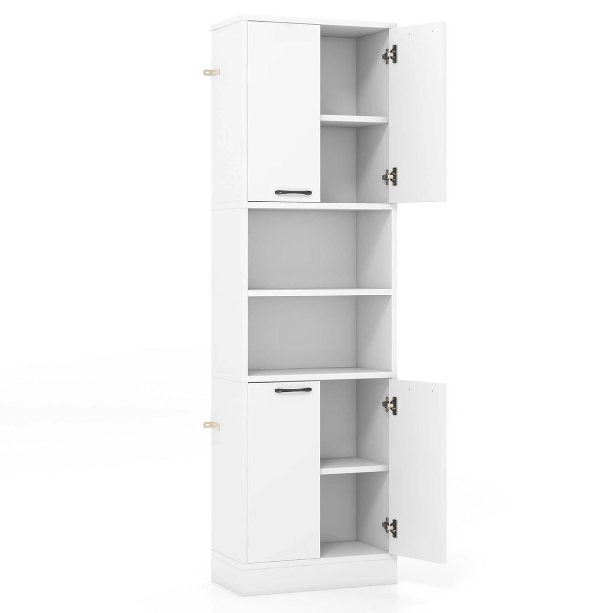 Costway 75" Tall Bathroom Storage Cabinet with 4 Doors & 2 Open Compartments Freestanding White