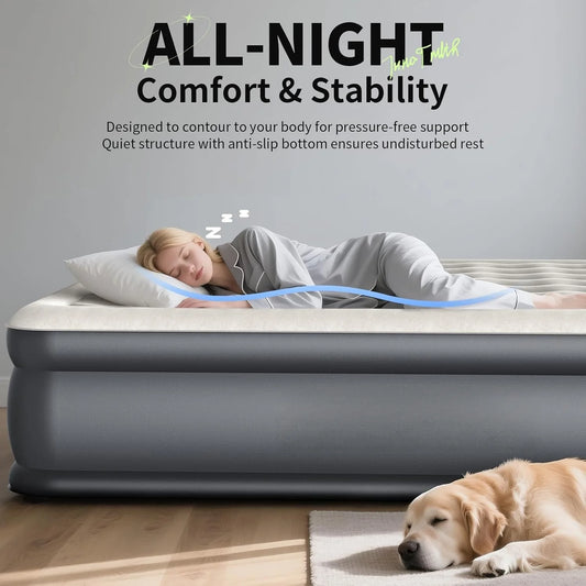 "King Size Air Mattress with Built-in Pump – 18” Raised, Family Choice Award, Inflatable Bed for 2-4 Persons, 700 lbs Capacity, Ideal for Home & Guests"