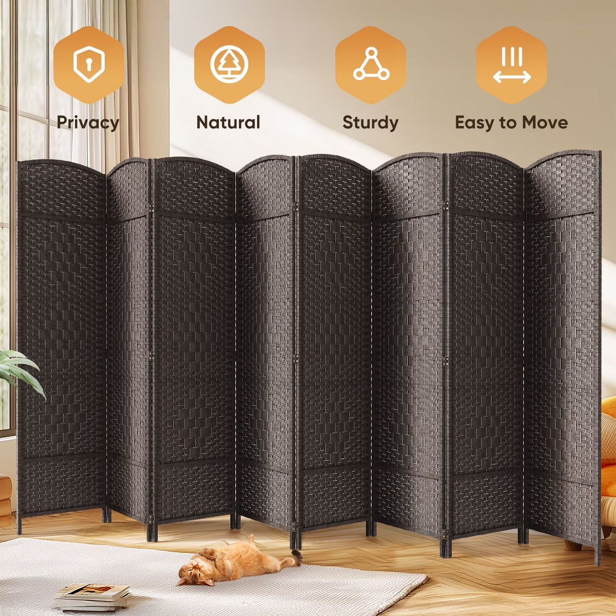 Jostyle Room Divider 6ft. Tall Extra Wide Privacy Screen, Folding Privacy Screens Freestanding Nature