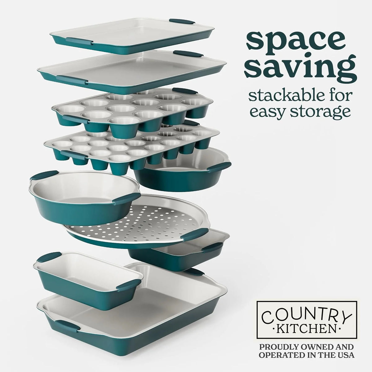 Country Kitchen 10-Piece Nonstick Bakeware Set - Stackable Pots and Pans, Black
