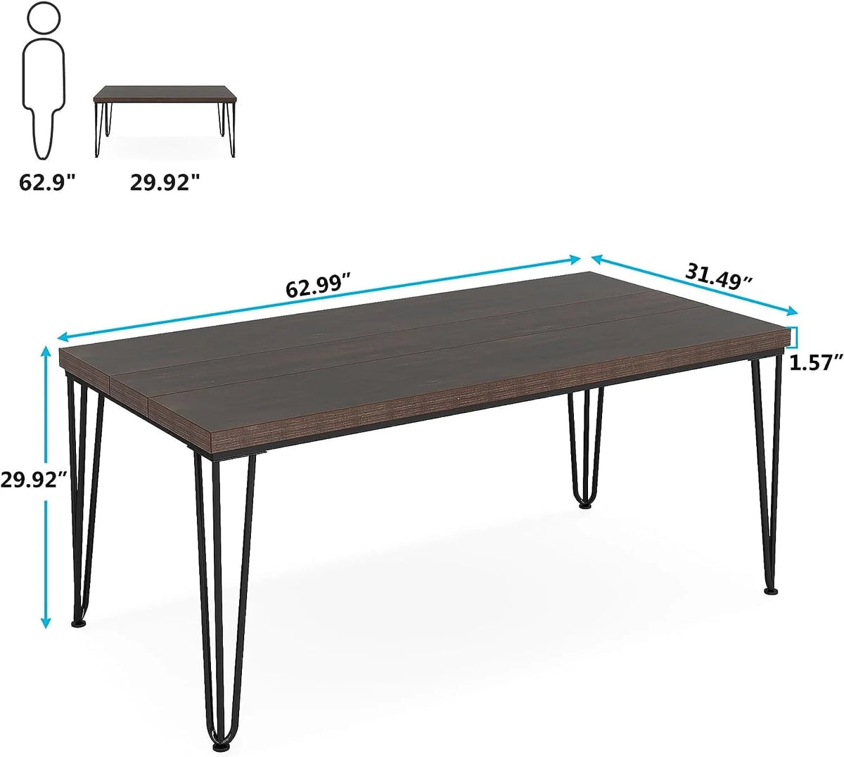 Tribesigns Dining Table for 6 Person, 62.9 Inch Kitchen Dining Room Table