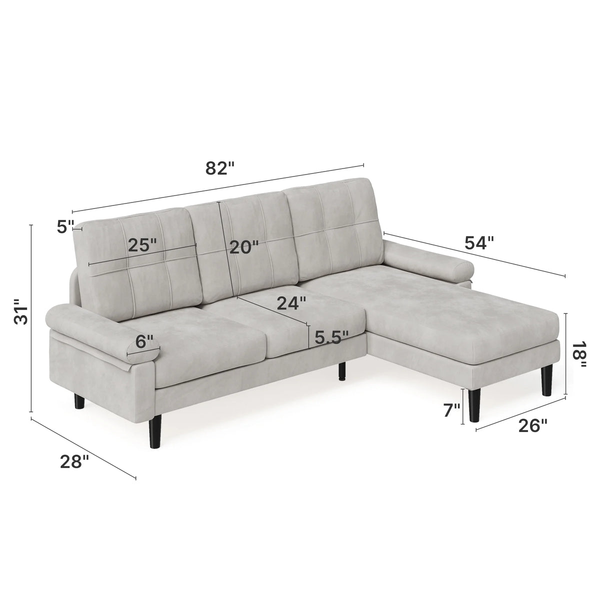 Lofka Sectional Couch, Convertible L Shaped Couches for Living Room, Upgraded Sofas for Small Spaces, Black