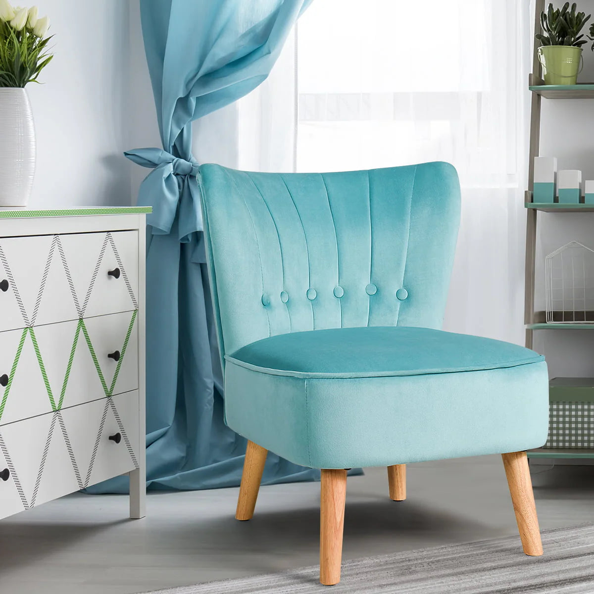 Costway Armless Accent Chair Tufted Velvet Leisure Chair Single Sofa Upholstered Green
