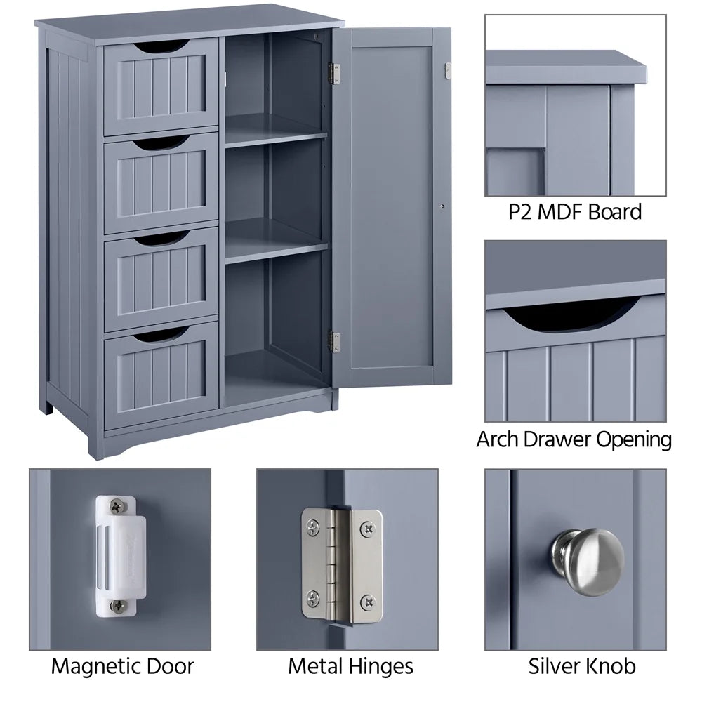 Alden Design Wooden Bathroom Storage Cabinet with 4 Drawers & Cupboard, Espresso