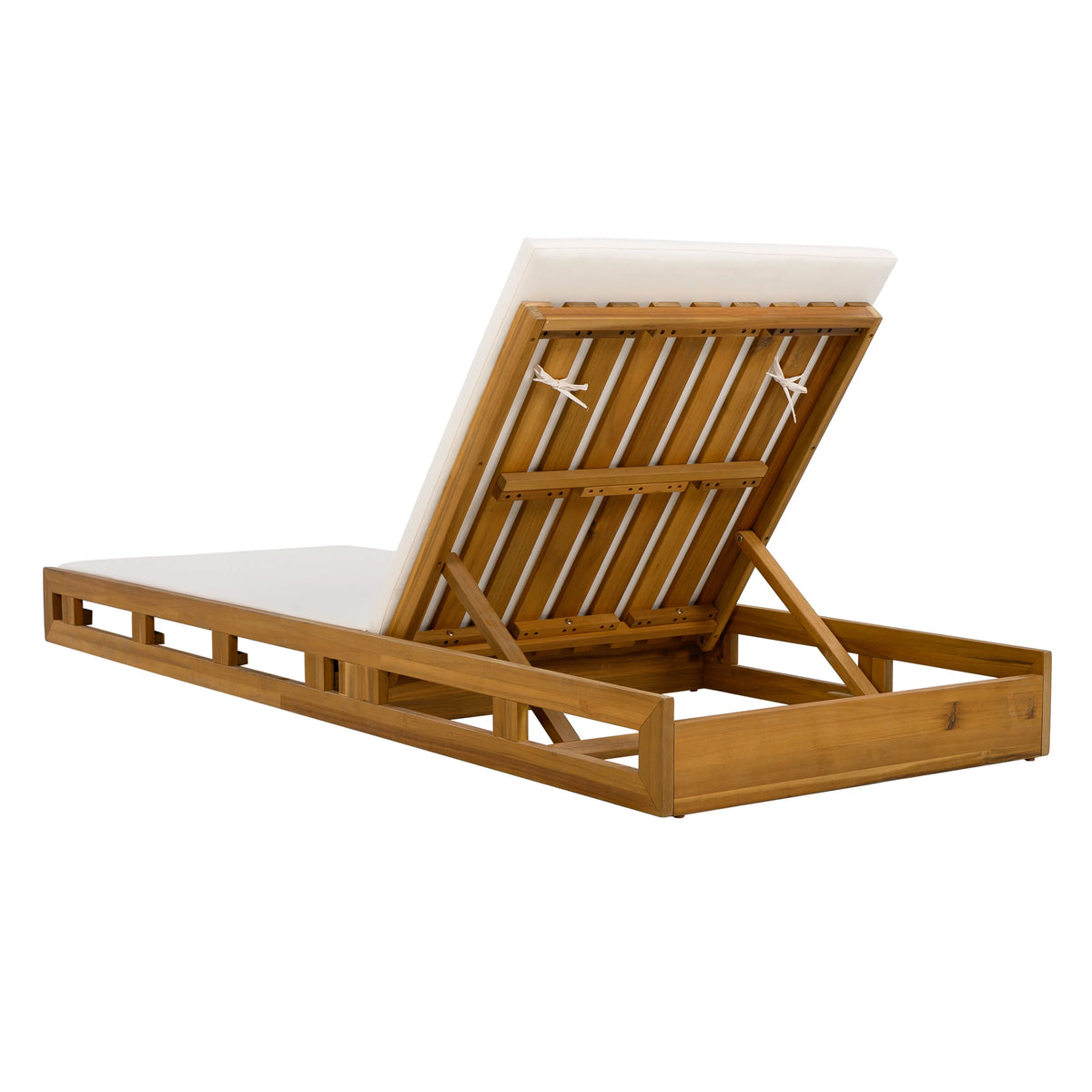 Patio Seating LOUNGE CHAISE SET, ACACIA WOOD WITH WATER-RESISTANT LOUNGE CUSHIONS (CREAM & 4 INCH THICK) - MATCHING DARK GREY VERSION AVAILABLE,Outdoor Seating