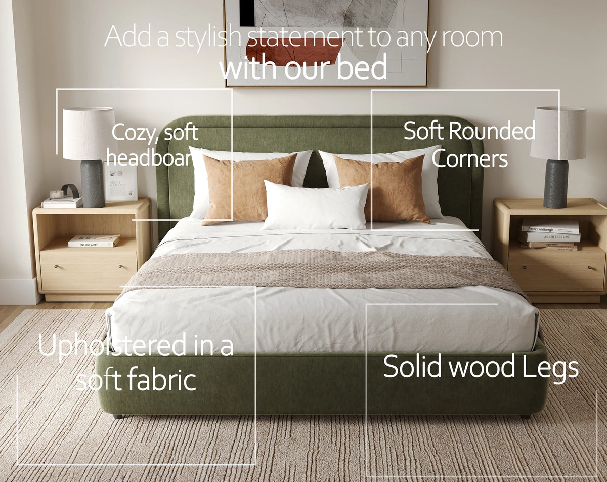 Modern Upholstered Platform Bed with Lift-Up Storage, Headboard, Wood Slats, Noise-Free