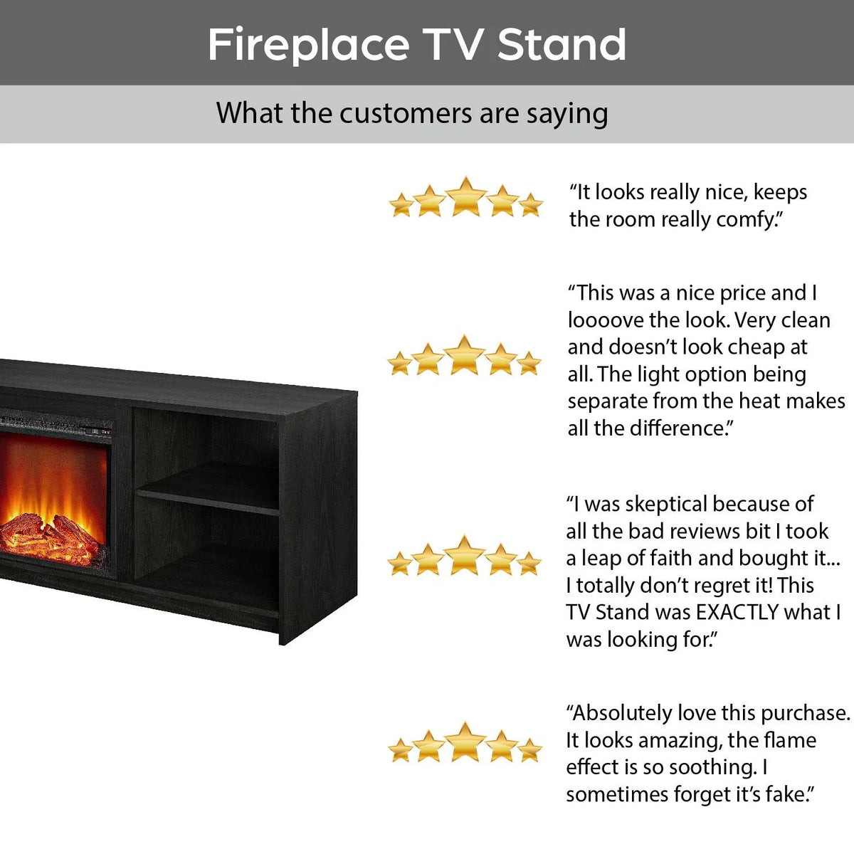 Mainstays Fireplace TV Stand for TVs up to 65", Black Oak