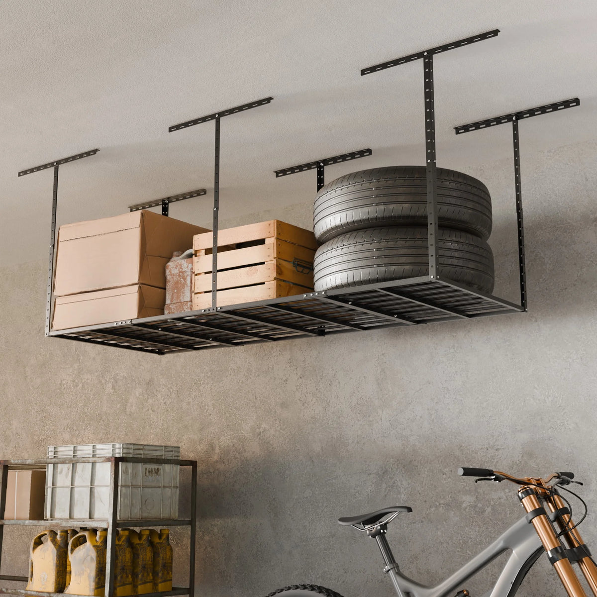 SunsGrove 4��8FT Overhead Storage Rack, 1 Pack, Black