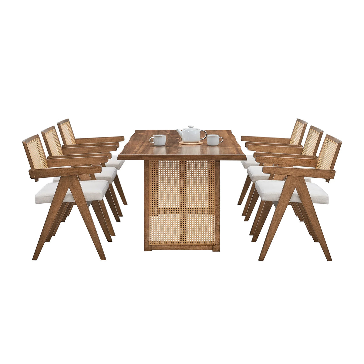 70.87 Inch Rectangular Waves Dining Table,Wooden Dining Table for 6 Persons,Mid Century Modern Large Kitchen Table for Living Room,Bohemian Dining Table