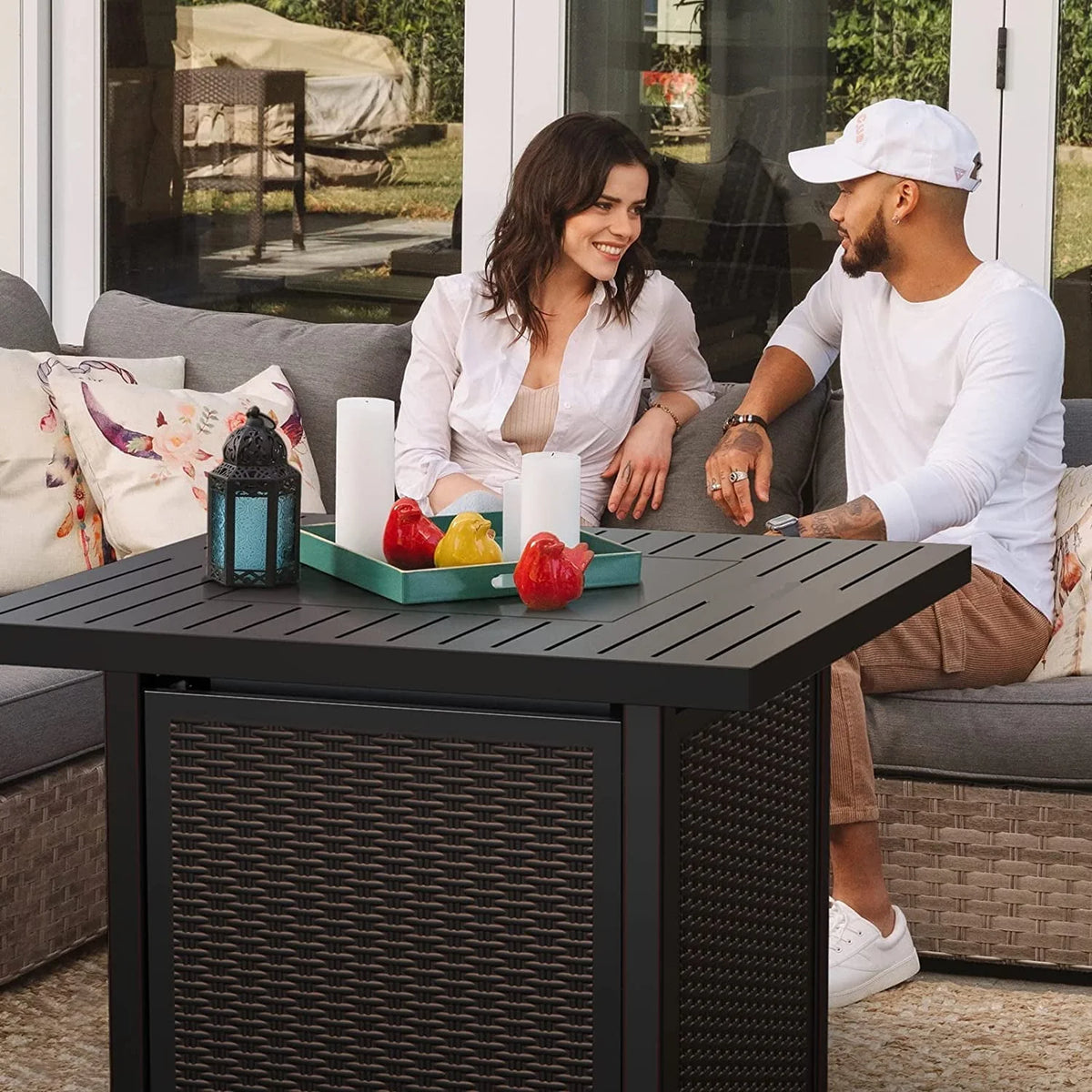 CECAROL 32 inch Propane Fire Table with Lid, Auto-Ignition 50000 BTU with External Igniter