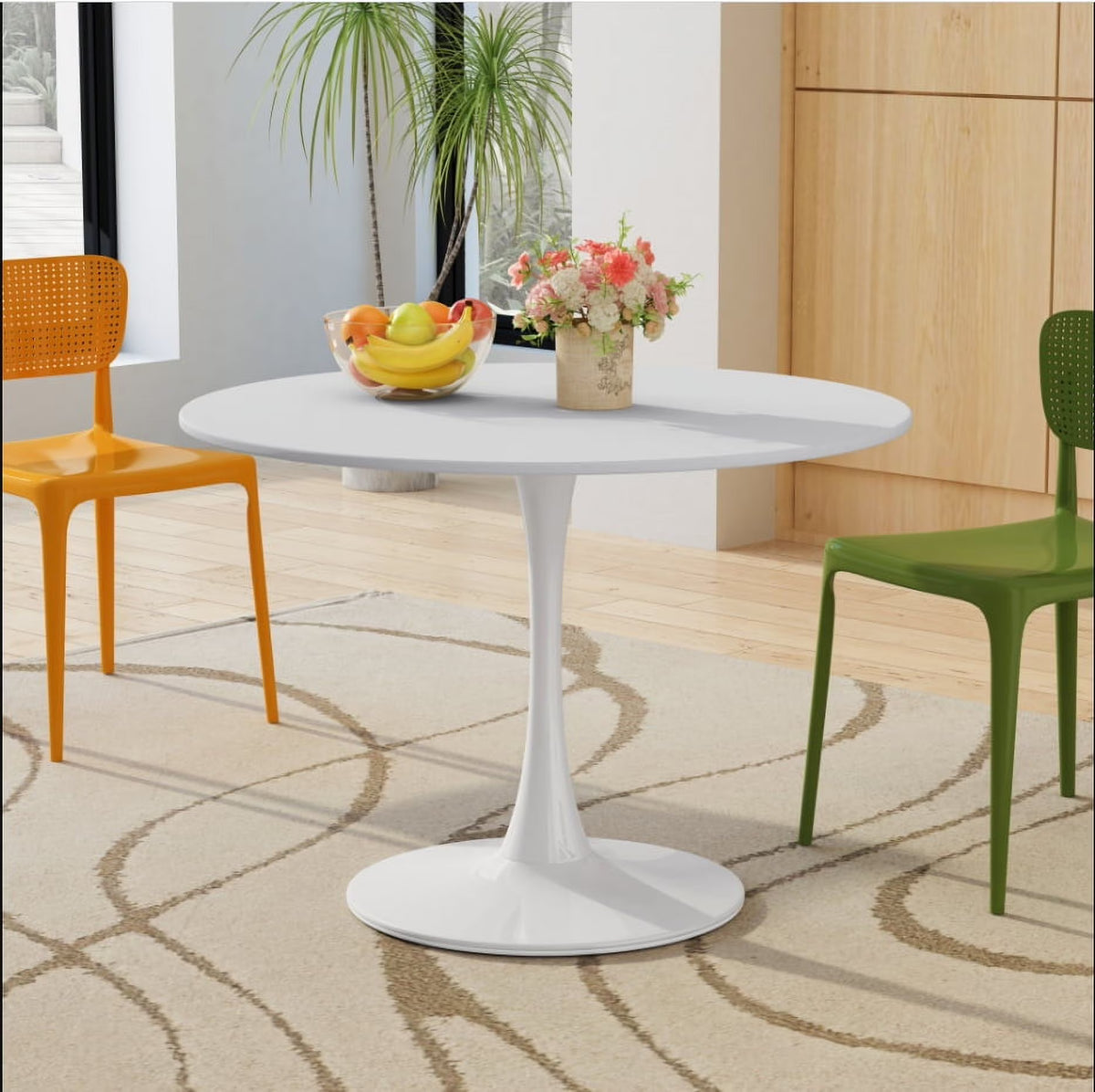 BSHTI Modern Round Dining Table with Round MDF Table Top,Metal Base Dining Table