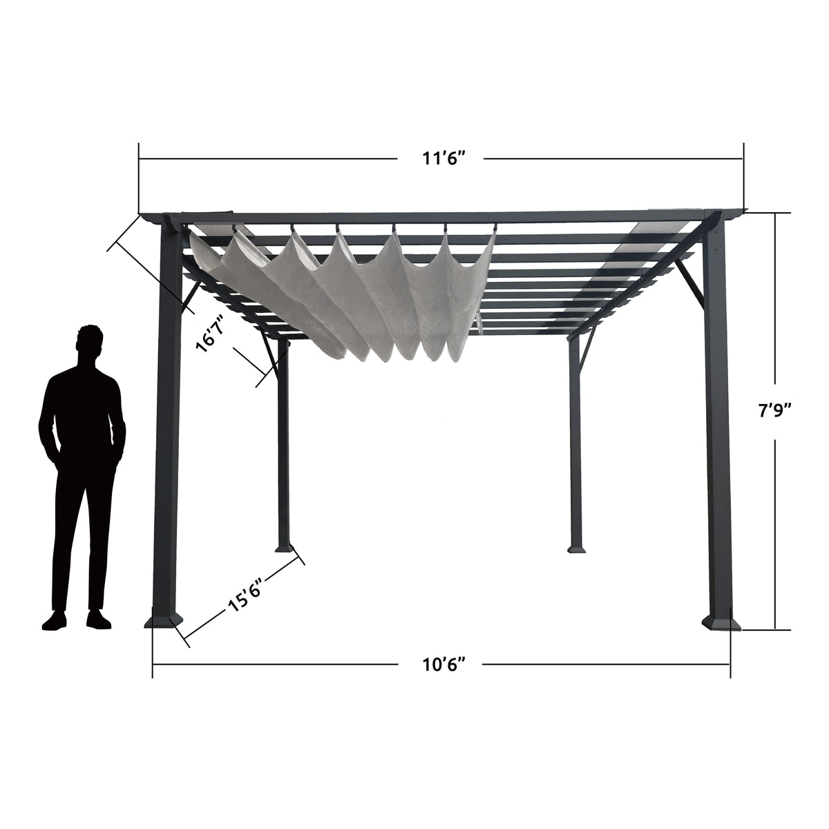 Paragon Outdoor 11'x11' Florence Aluminum Pergola in Grey with Adjustable Gray Canopy
