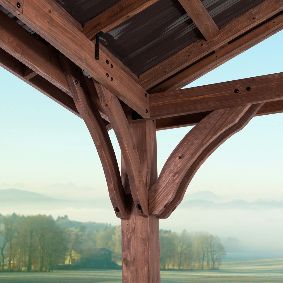 Backyard Discovery Arlington 12'x12' Cedar Wood Gazebo, Galvanized Steel Roof, PowerPort