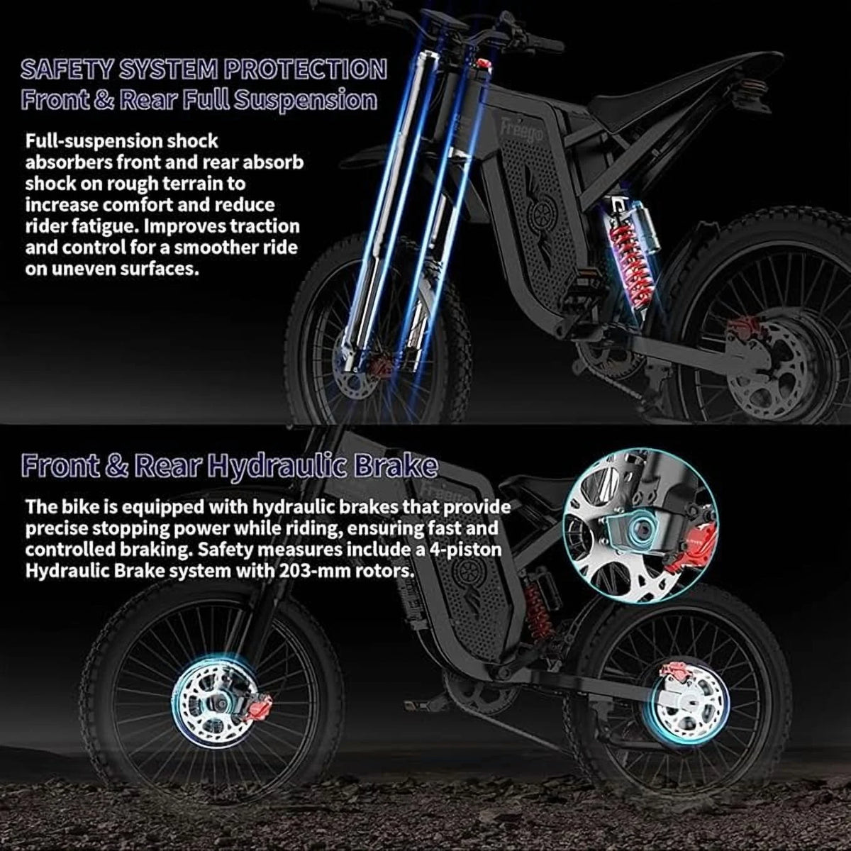 FREEGO X2 Pro Electric Dirt Bike 6000W(Peak) Motor 60V/30Ah Battery,50MPH/80Mile UL2849