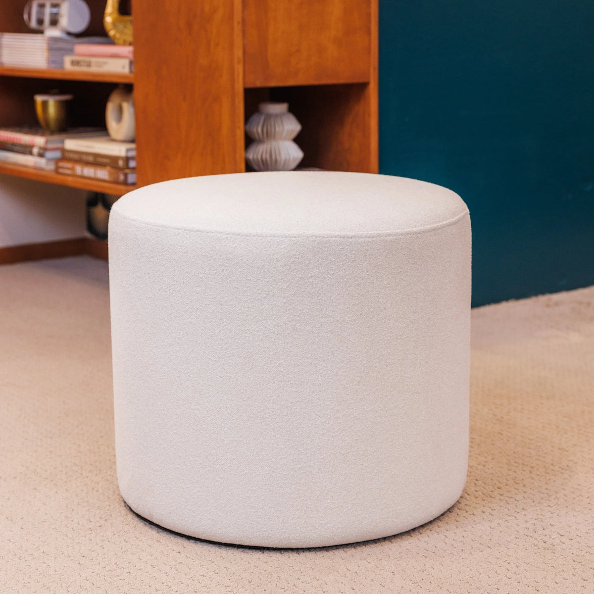 Wovenbyrd Round Pouf Ottoman with Foam Core, Gray �C Perfect for Living Room or Bedroom