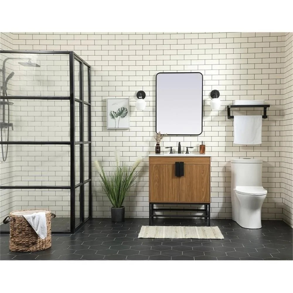 Elegant Decor Eugene 30" Aluminum MDF Single Bathroom Vanity in Mango Wood