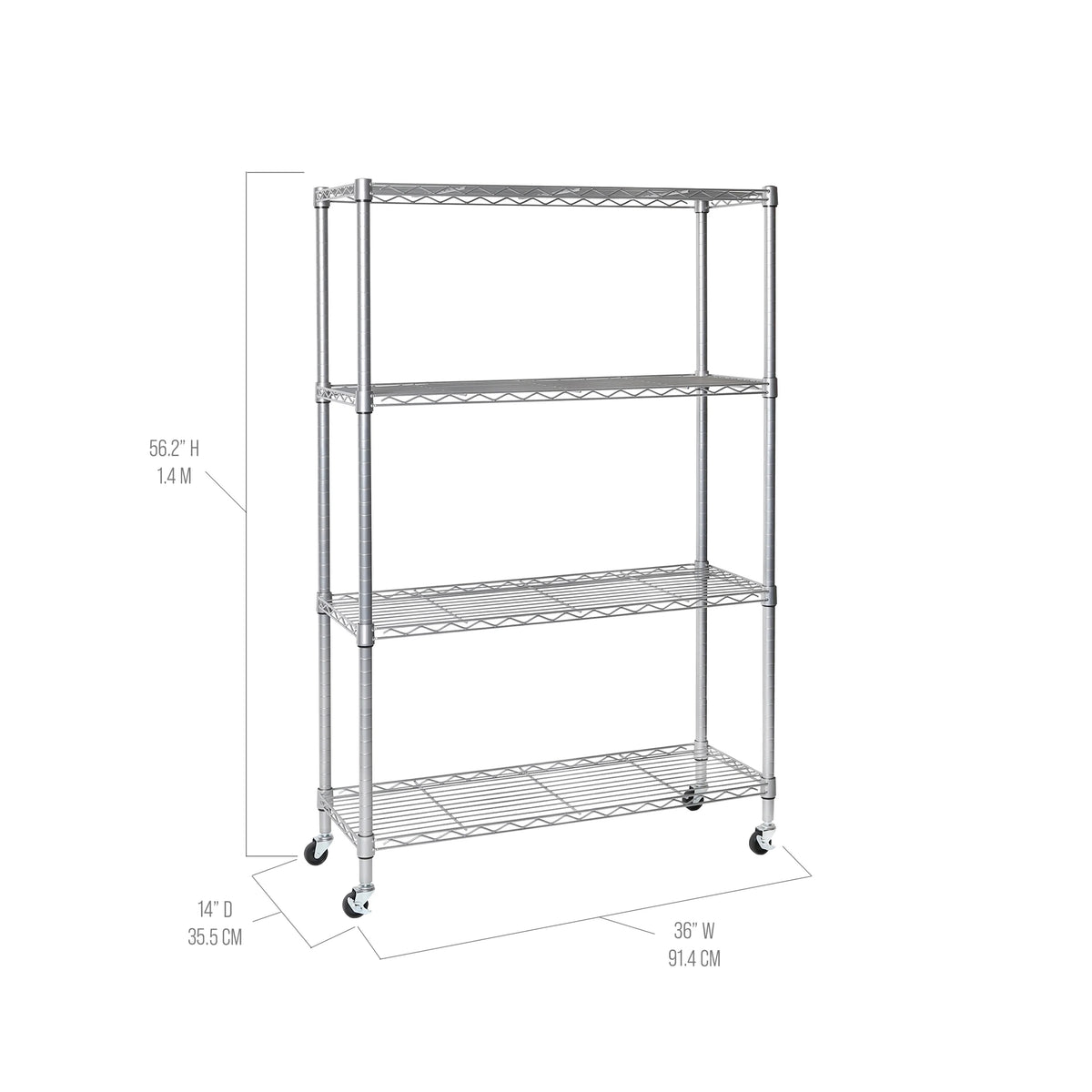 Seville Classics Solid Steel Wire Shelving Storage Unit Adjustable Shelves Organizer Rack, for Home, Kitchen, Office, Garage, Bedroom, Closet, Silver, 4-Tier, 36" W x 14" D