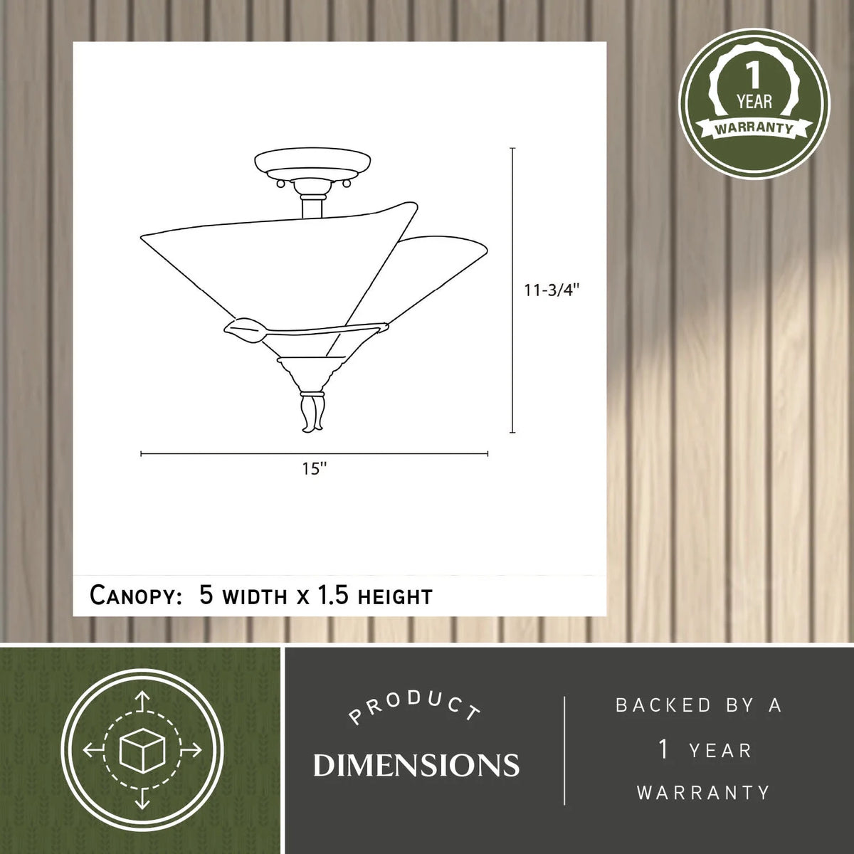 Capri 15-in W Bronze Rustic Vine Semi Flush Mount Ceiling Light