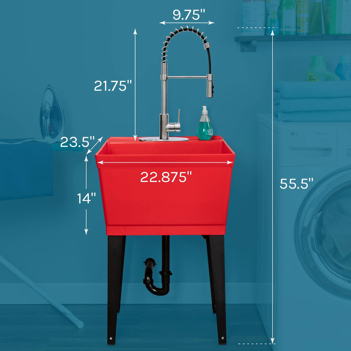 Tehila Blue 19 Gallon Utility Sink with High-Arc Stainless Finish Coil Pull-Down Faucet