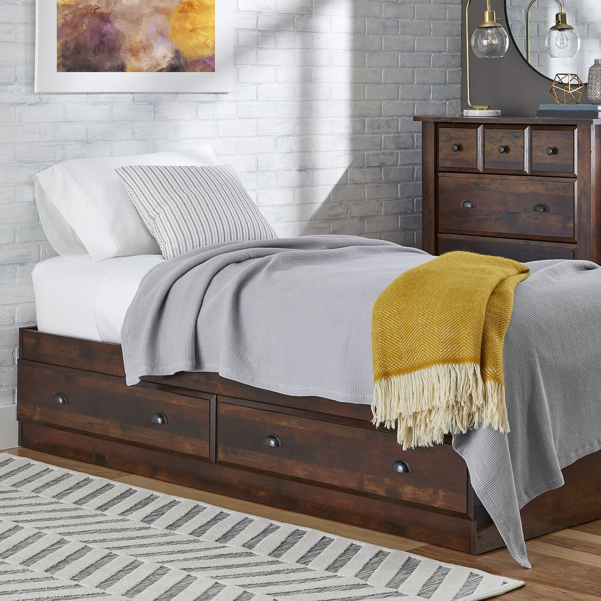 Better Homes and Gardens Leighton Mates Kid's Storage Bed, Twin, Rustic Cherry