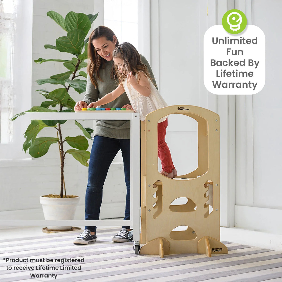 Little Partners Learning Tower Adjustable Height Kitchen Step Stool, Toddler Tower, Encourages Learning, Independence, and Engagement, Safety Climbing Tower for Kitchen Counter - Soft White