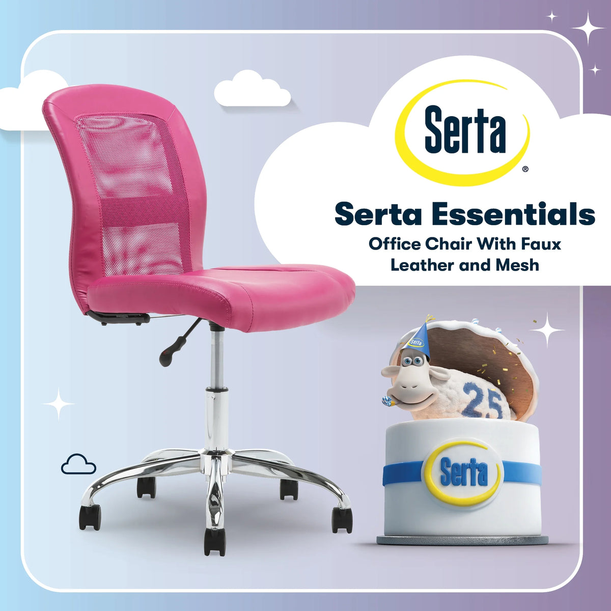 Serta Essentials Armless Task Chair, Faux Leather and Mesh, Cream