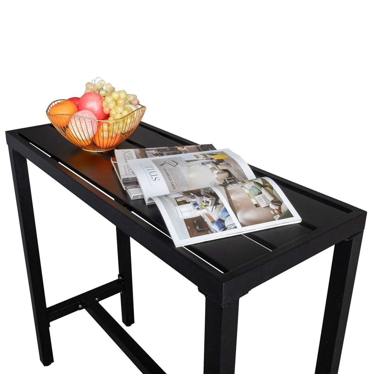 UBesGoo Outdoor Iron Bar Table, 40'' Rectangle Patio Counter Height Console Table, Black