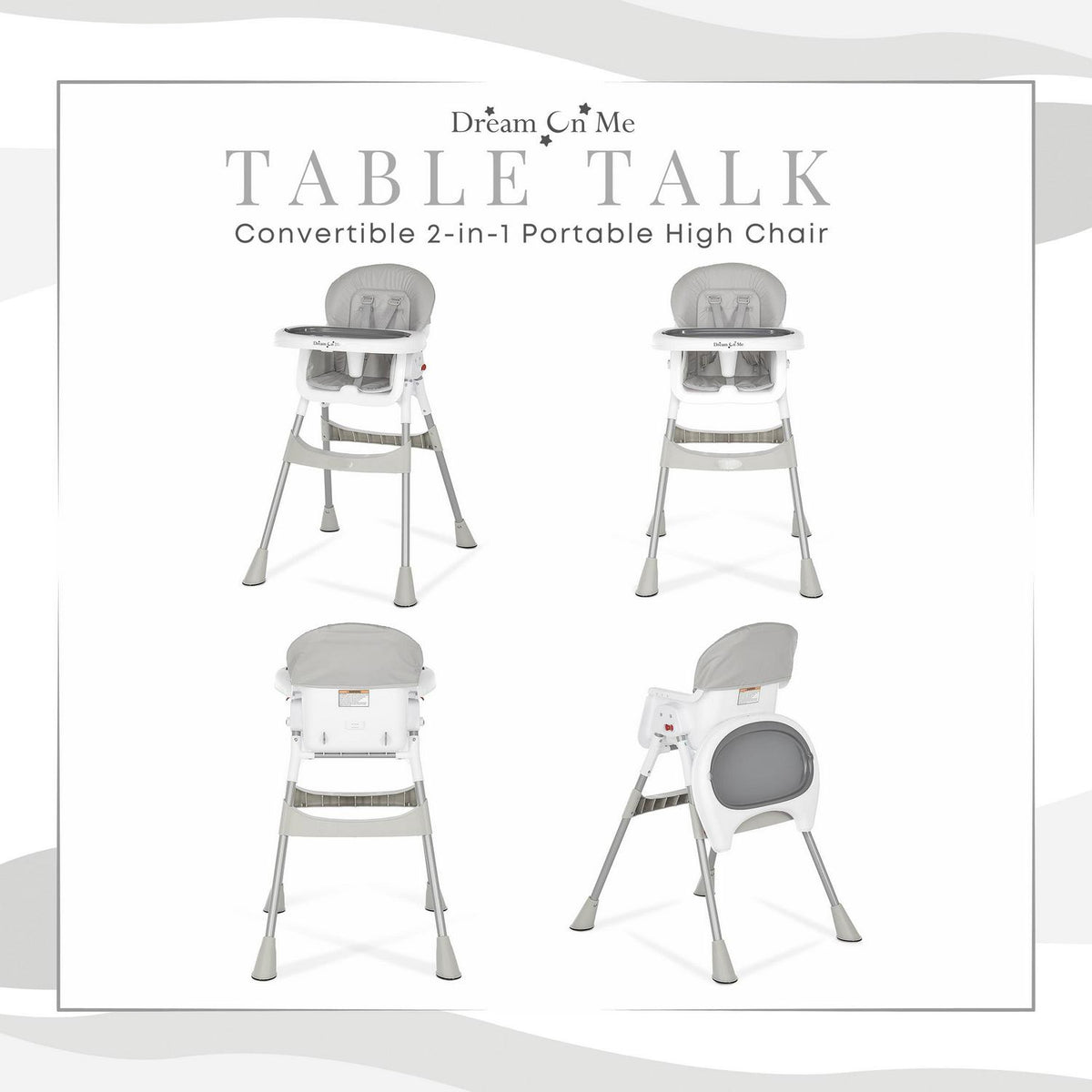 Dream On Me Portable 2-In-1 Table Talk High Chair. Gray