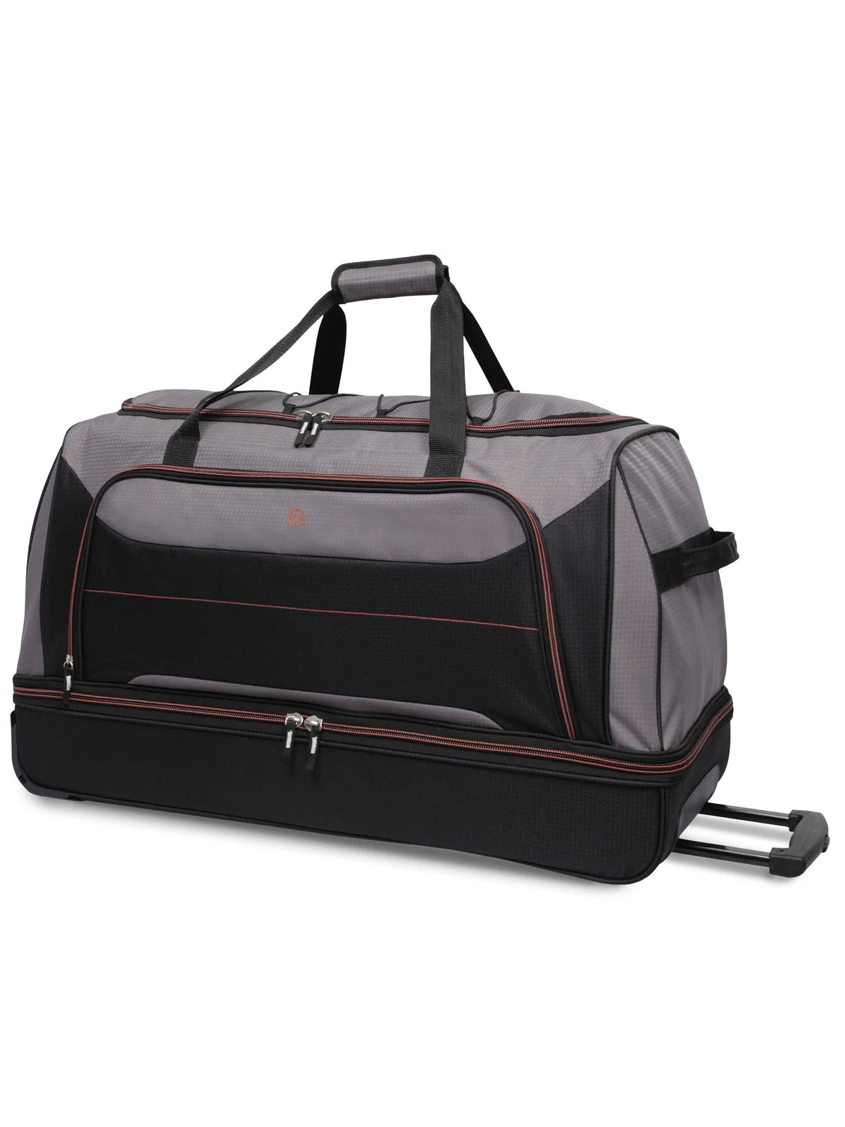 Protege Rolling Drop-Bottom Duffel Bag for Travel, 30 in, Black and Grey