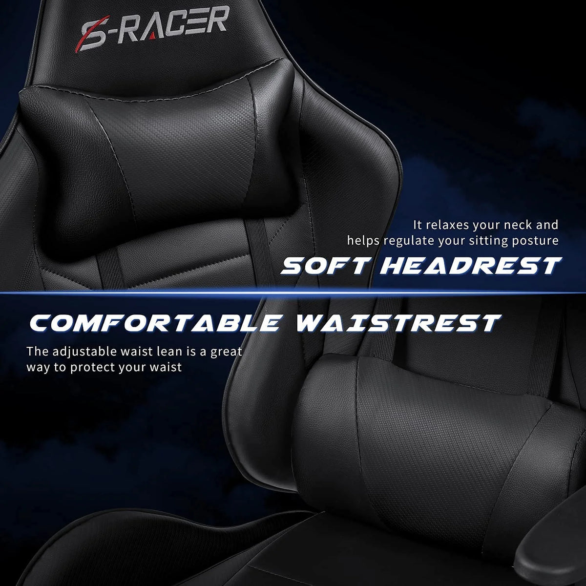 Lacoo High Back Gaming Chair Ergonomic Gaming Computer Chair,Black