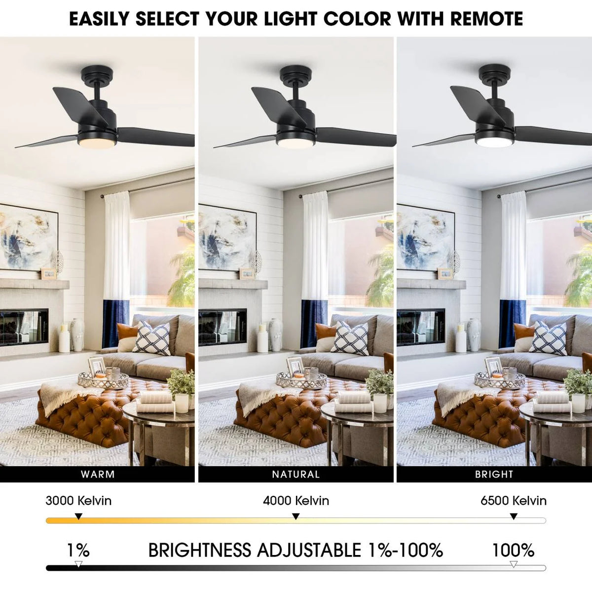 42" Modern Gold Dimmable Ceiling Fan DC Motor Indoor 3-blade LED Ceiling Fan with Remote